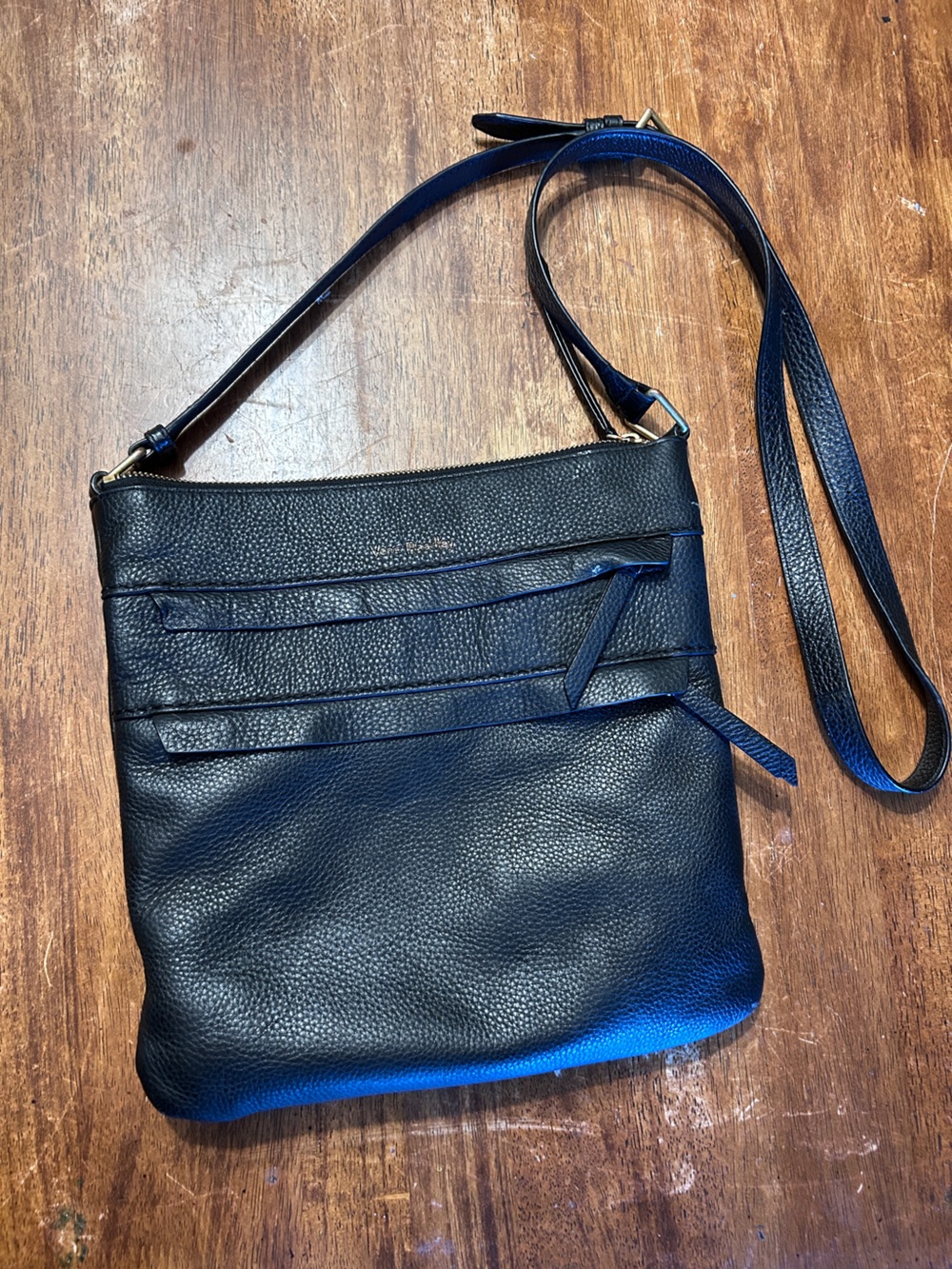 Vera Bradley Black Pebbled Leather Crossbody Bag Multi Pocket